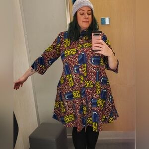Zuri Kenya Wax Cotton Swing Dress Sz XL